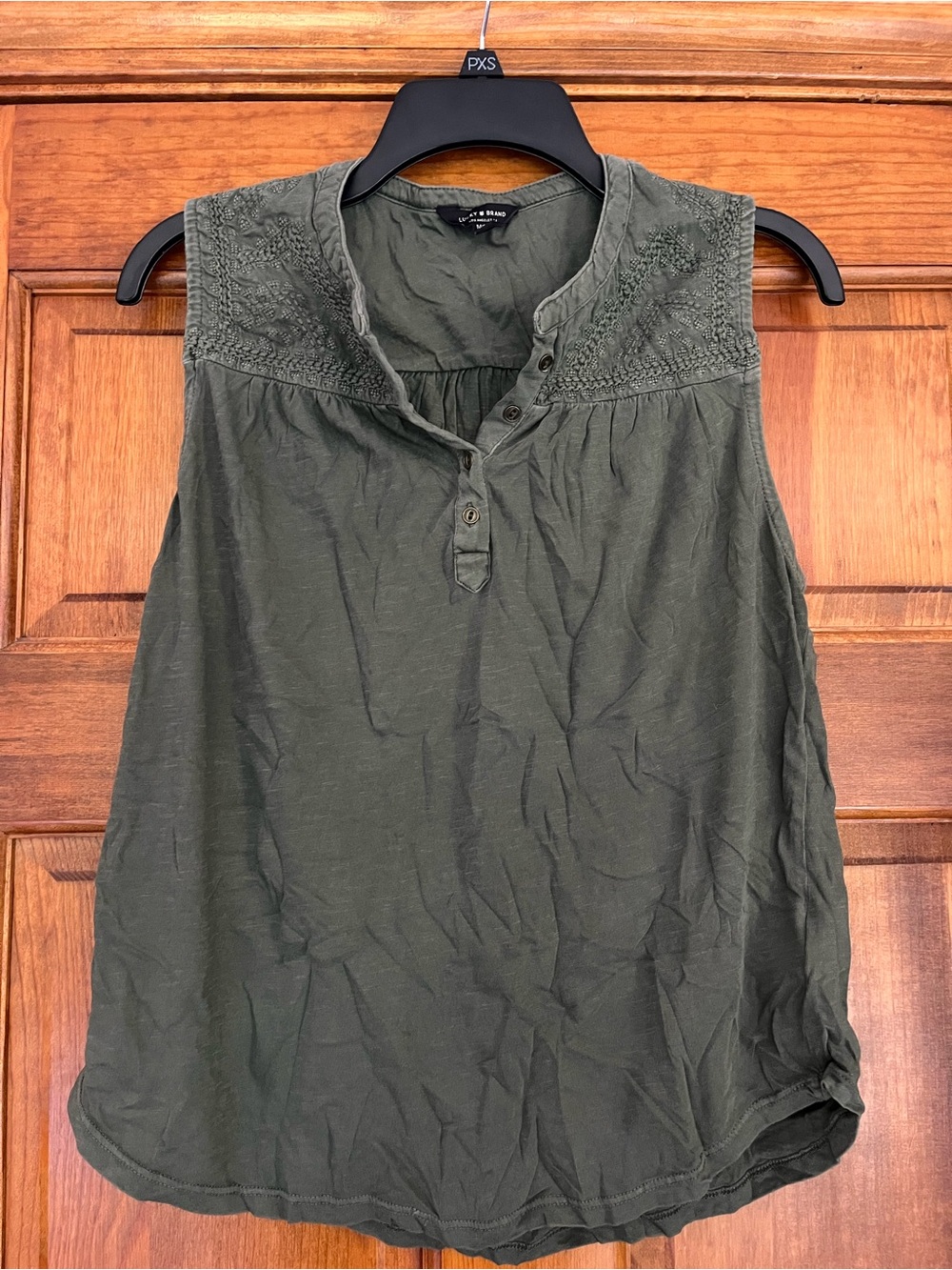 Lucky Brand Olive Green Embroidered Yoke Tank